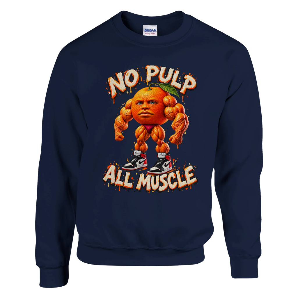 Odin Din Din Dun print on a navy crewneck sweatshirt, front view