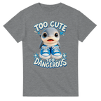 Sport Grey t-shirt printed with Los Tralaleritos and the words Too cute, too dangerous, front view