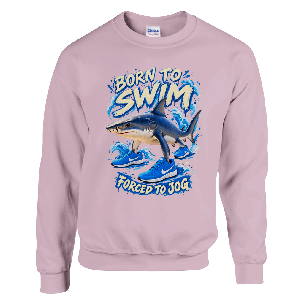 Tralalero Tralala print on a light pink crewneck sweatshirt, front view