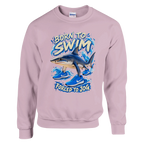 Tralalero Tralala print on a light pink crewneck sweatshirt, front view