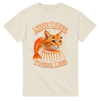 Natural t-shirt printed with Trippi Troppi and the words Nine lives, twelve legs, front view
