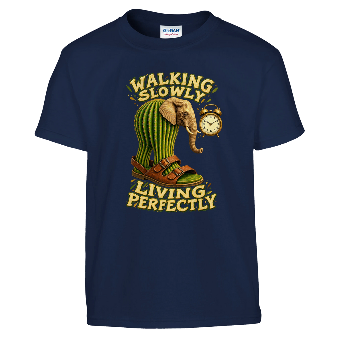 Lirili Larila print on a navy kids t-shirt, front view