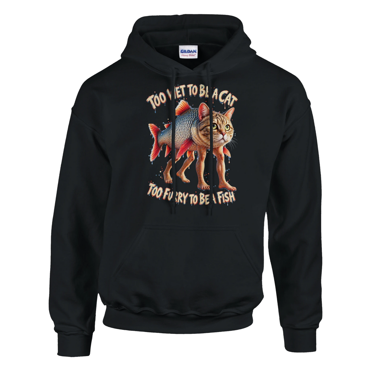 Trulimero Trulichina print on a black pullover hoodie, front view