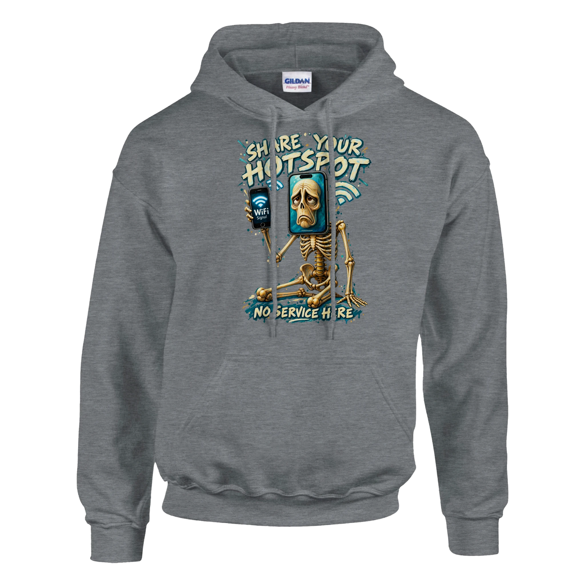 Pot Hotspot print on a sport grey pullover hoodie, front view