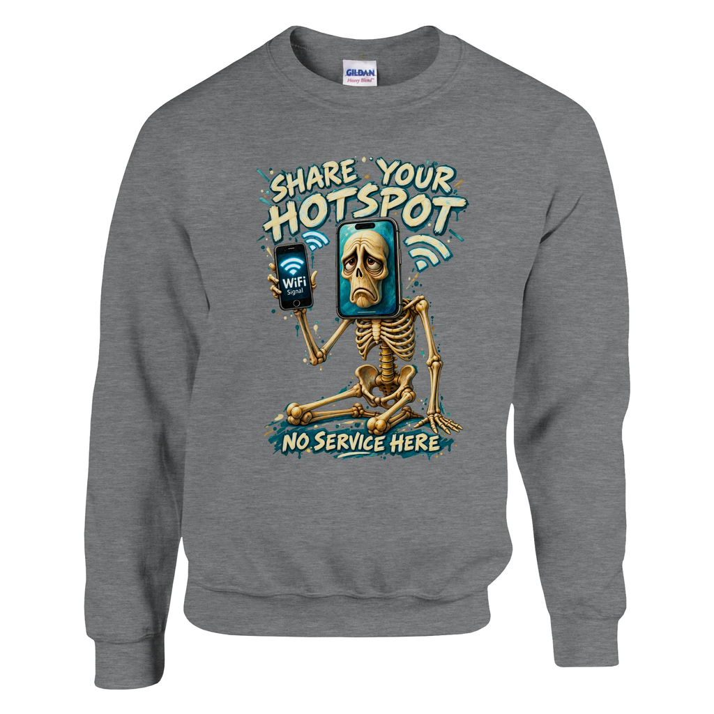 Pot Hotspot print on a sport grey crewneck sweatshirt, front view