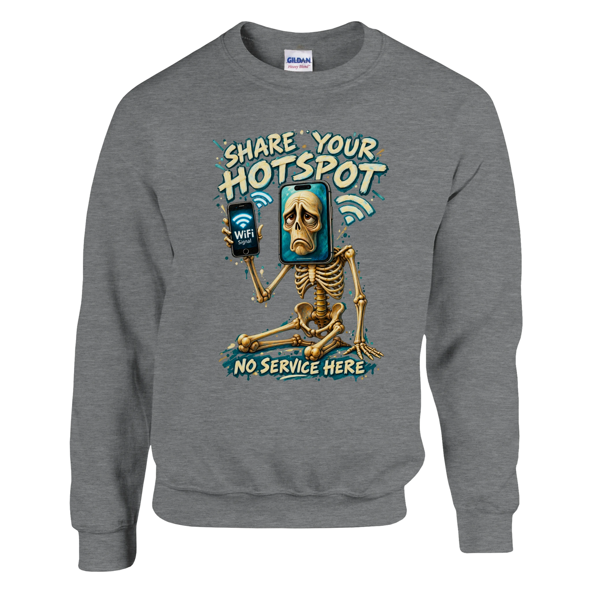 Pot Hotspot print on a sport grey crewneck sweatshirt, front view