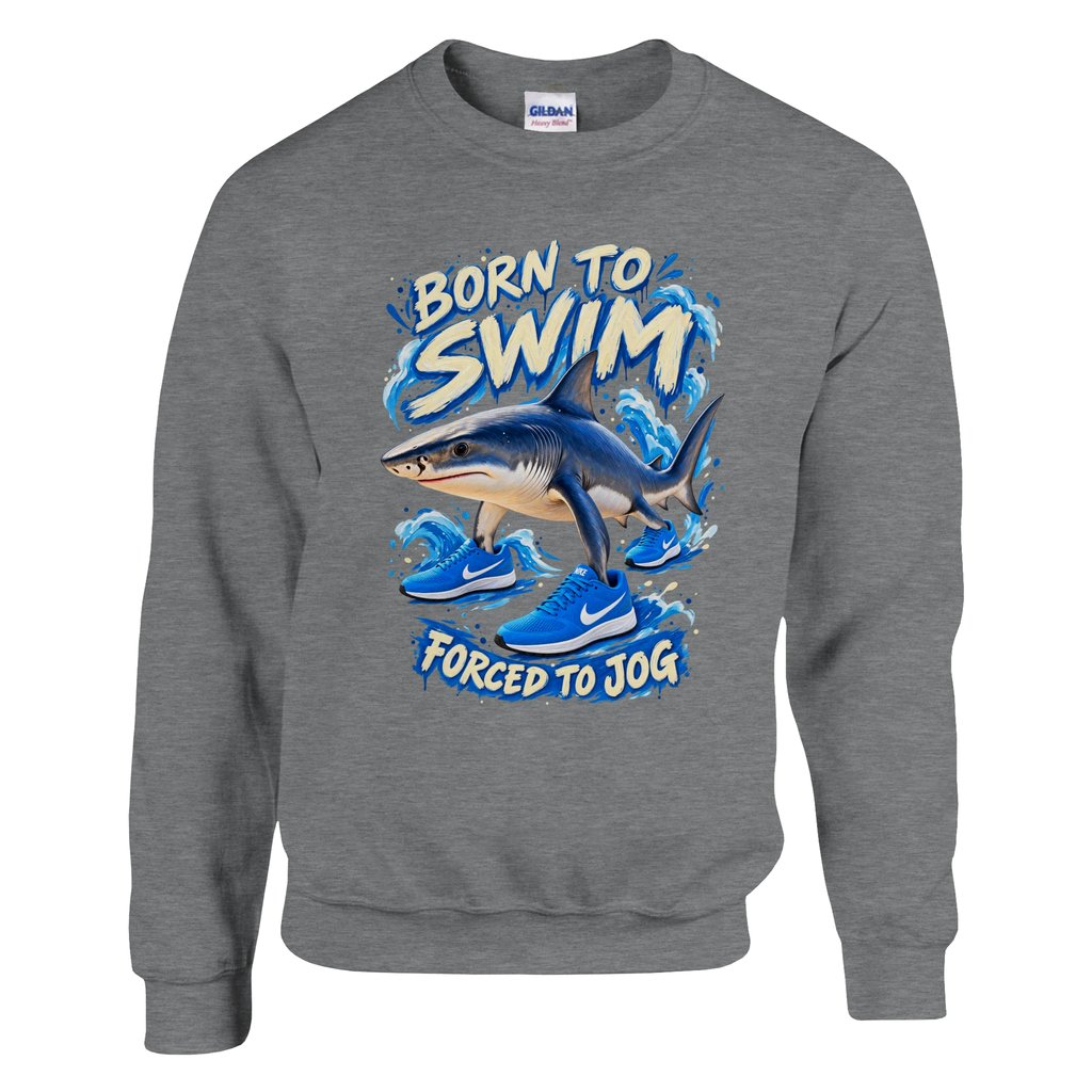 Tralalero Tralala print on a sport grey crewneck sweatshirt, front view