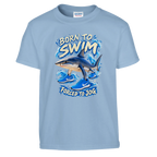 Tralalero Tralala print on a light blue kids t-shirt, front view