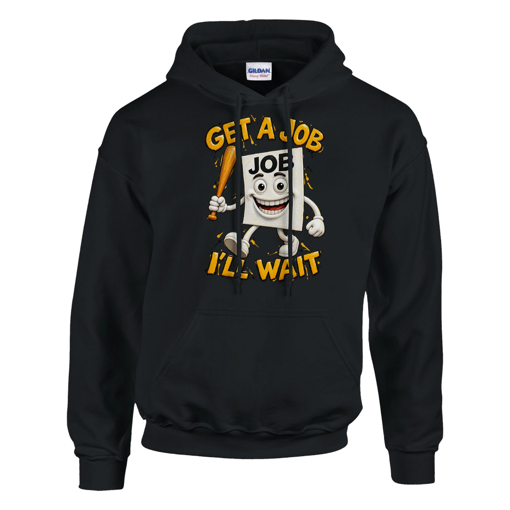 Job Job Job Sahur print on a black pullover hoodie, front view