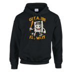 Job Job Job Sahur print on a black pullover hoodie, front view