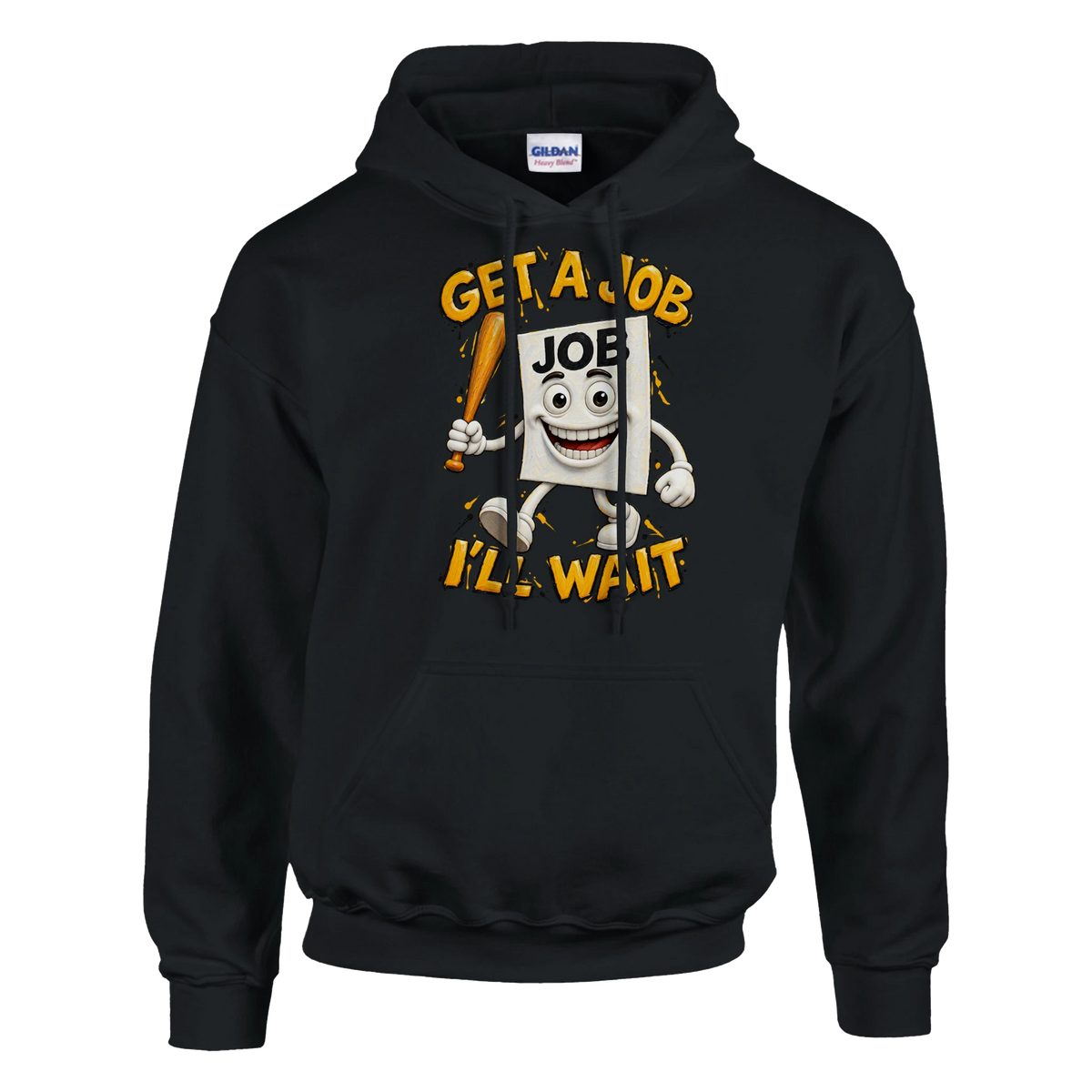 Job Job Job Sahur print on a black pullover hoodie, front view