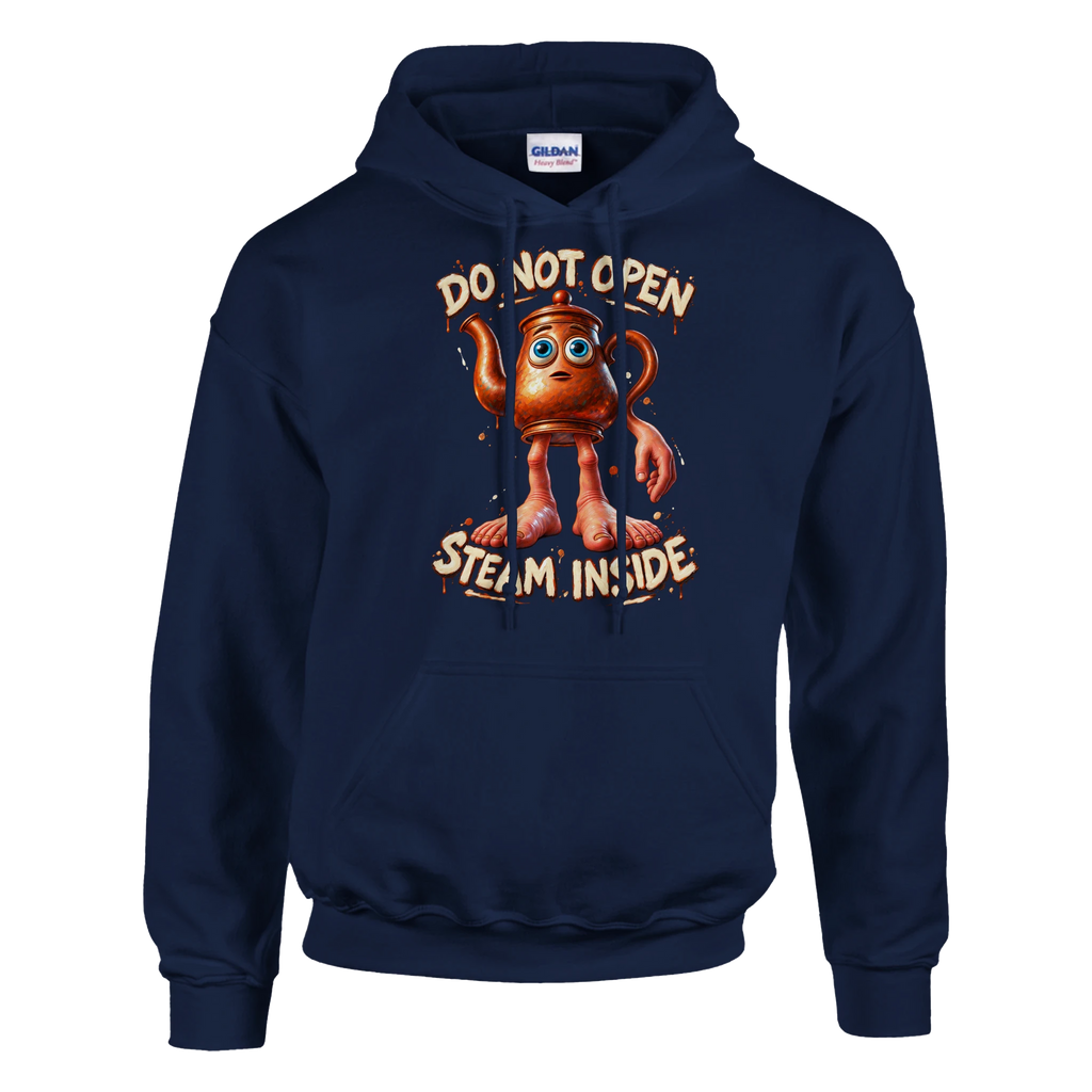 Ta Ta Ta Sahur print on a navy pullover hoodie, front view