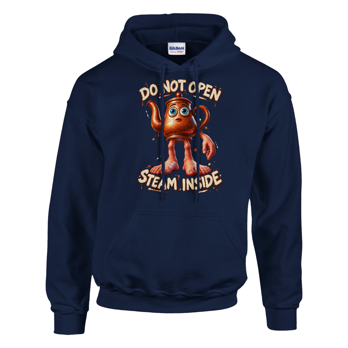 Ta Ta Ta Sahur print on a navy pullover hoodie, front view