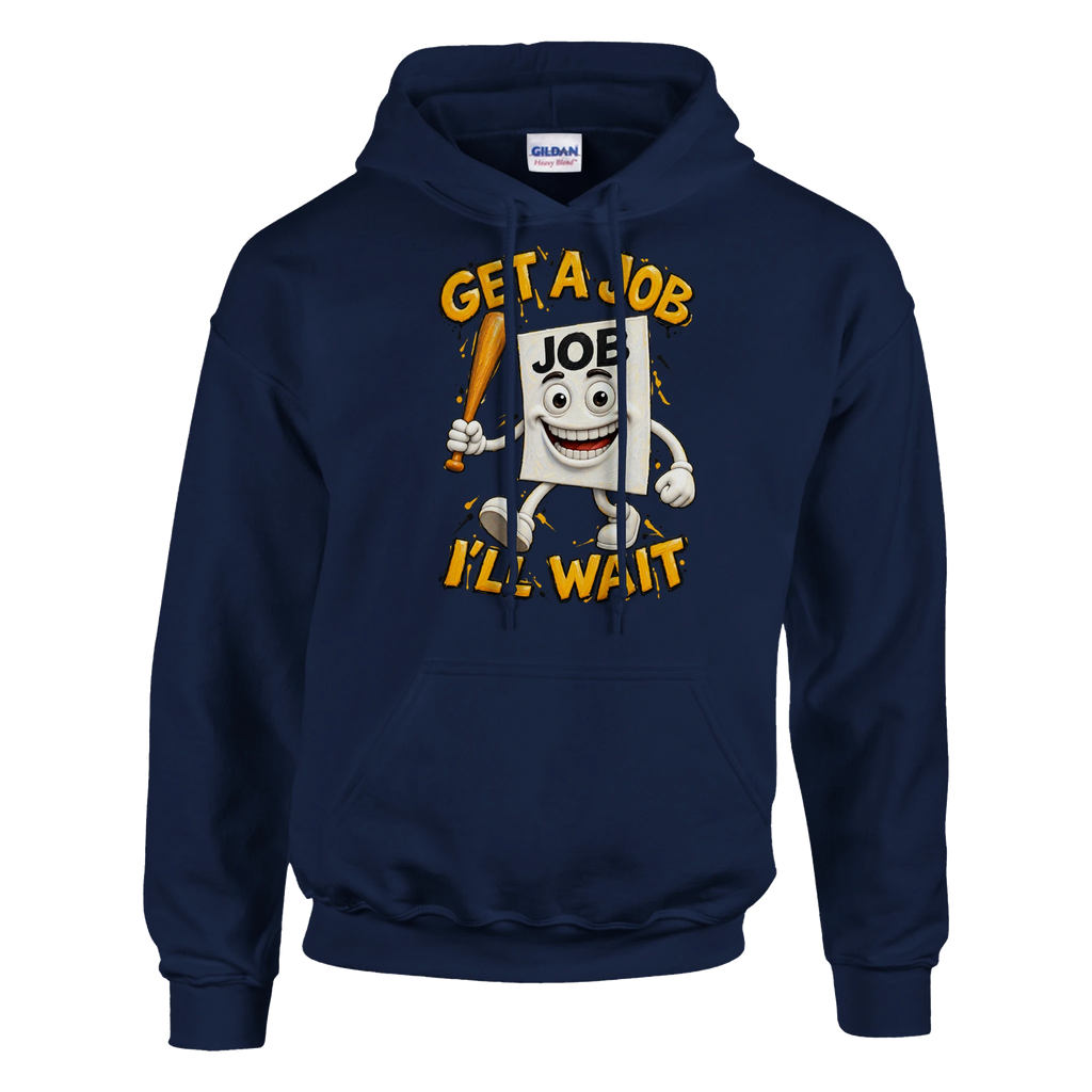 Job Job Job Sahur print on a navy pullover hoodie, front view