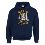 Job Job Job Sahur print on a navy pullover hoodie, front view