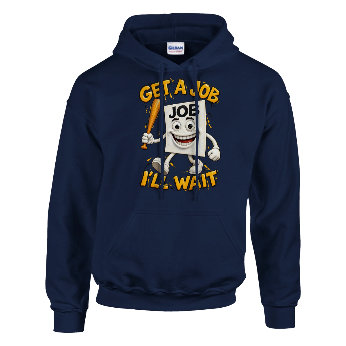 Job Job Job Sahur print on a navy pullover hoodie, front view