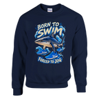 Tralalero Tralala print on a navy crewneck sweatshirt, front view