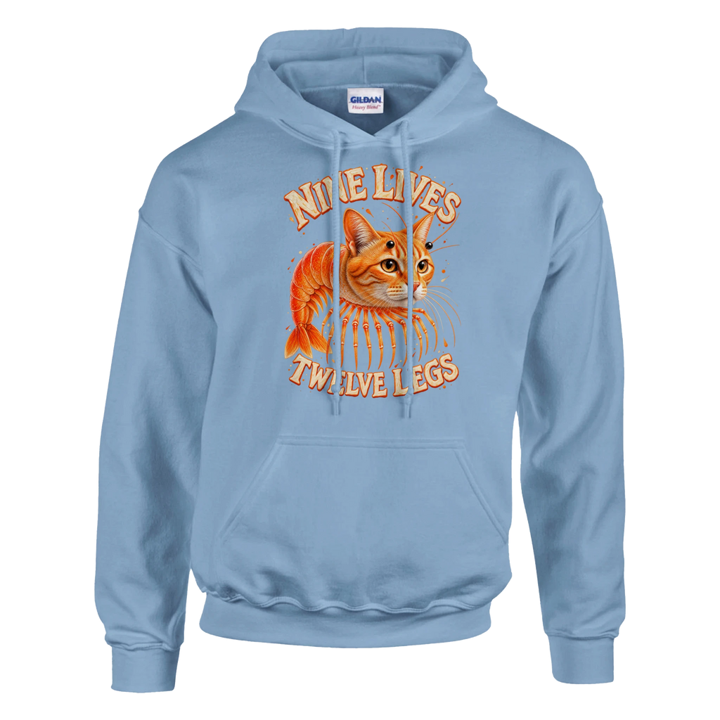 Trippi Troppi print on a light blue pullover hoodie, front view