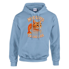 Trippi Troppi print on a light blue pullover hoodie, front view
