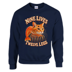 Trippi Troppi print on a navy crewneck sweatshirt, front view