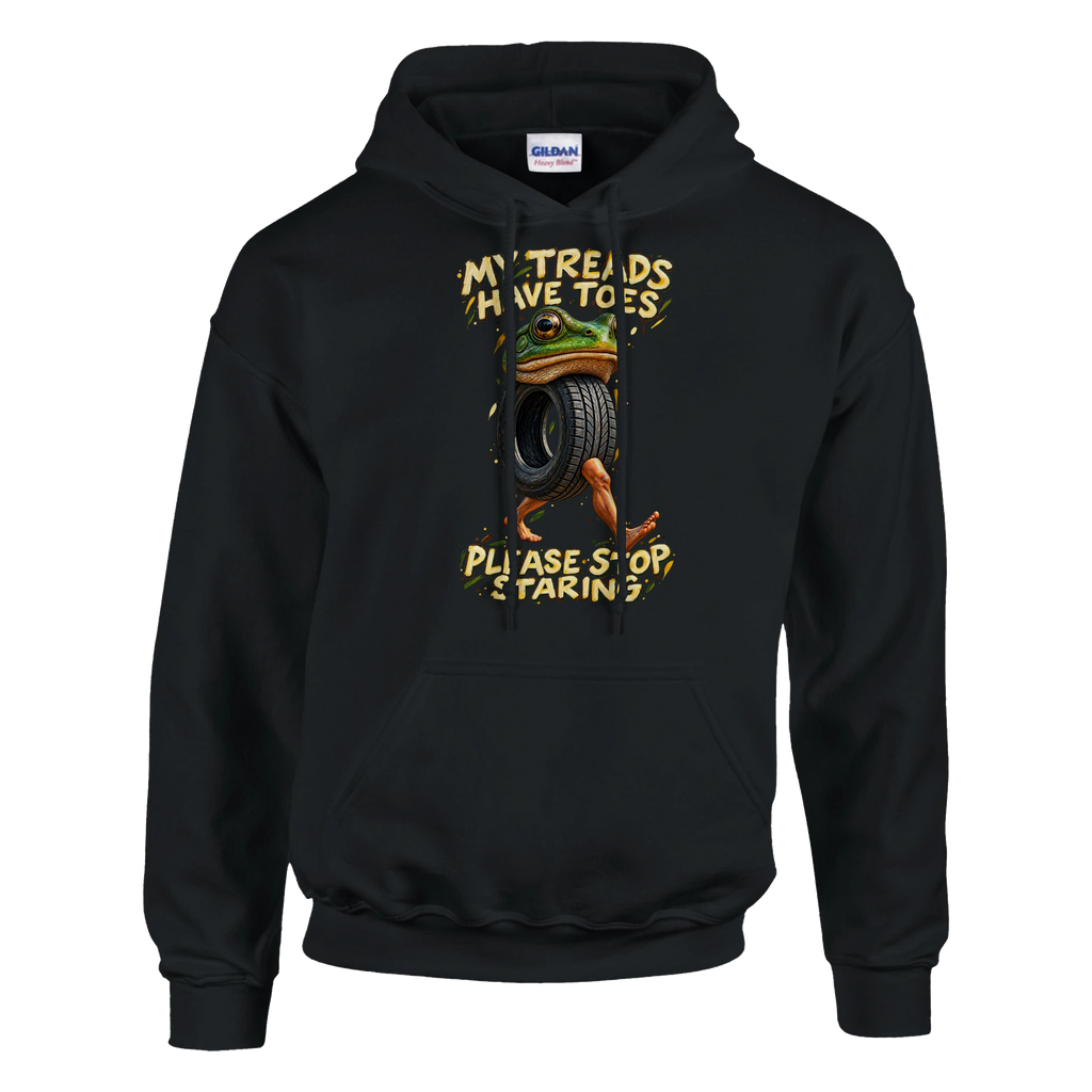 Boneca Ambalabu print on a black pullover hoodie, front view
