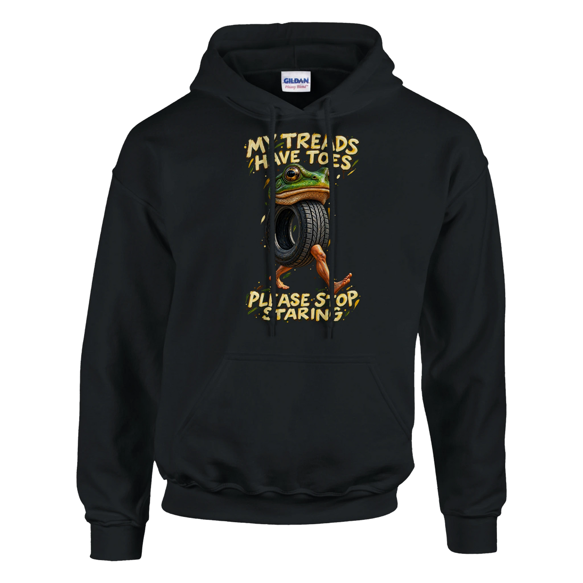 Boneca Ambalabu print on a black pullover hoodie, front view