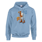 Frigo Camelo print on a light blue pullover hoodie, front view