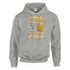 Garama and Madundung print on an ash grey pullover hoodie, front view