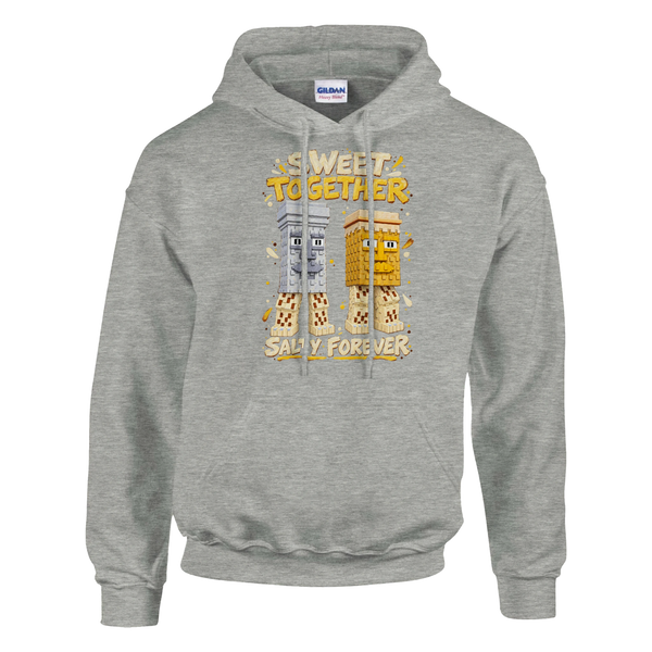 Garama and Madundung print on an ash grey pullover hoodie, front view