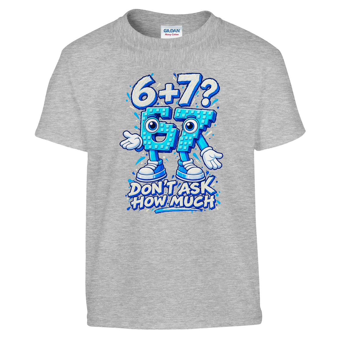 67 print on a sport grey kids t-shirt, front view