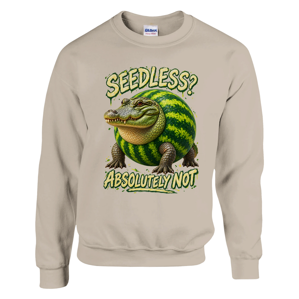 Glorbo Fruttodrillo print on a sand crewneck sweatshirt, front view