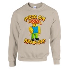 Noobini Pizzanini print on a sand crewneck sweatshirt, front view