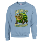 Glorbo Fruttodrillo print on a light blue crewneck sweatshirt, front view