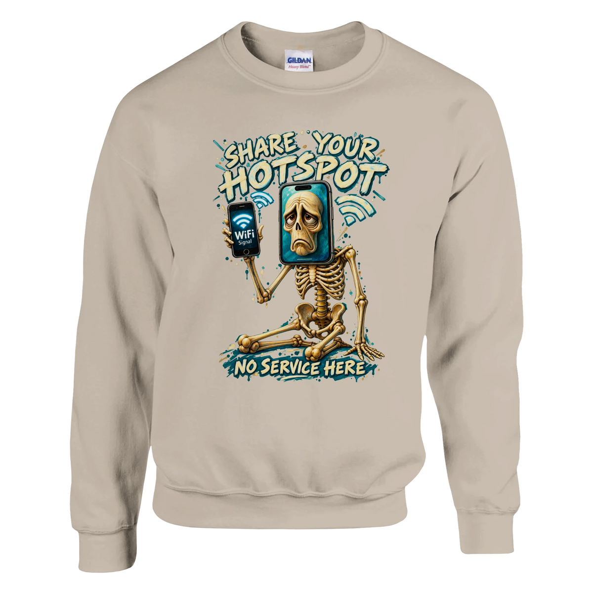 Pot Hotspot print on a sand crewneck sweatshirt, front view