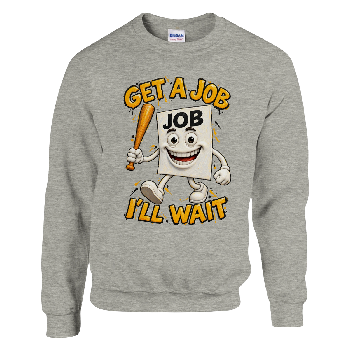 Job Job Job Sahur print on an ash grey crewneck sweatshirt, front view