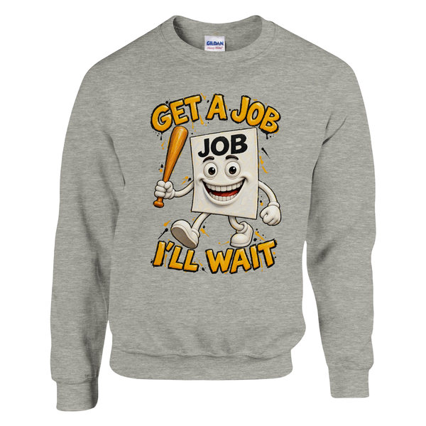 Job Job Job Sahur print on an ash grey crewneck sweatshirt, front view