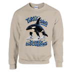 Orcalero Orcala print on a sand crewneck sweatshirt, front view