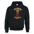 Chicleteira Bicicleteira print on a black pullover hoodie, front view