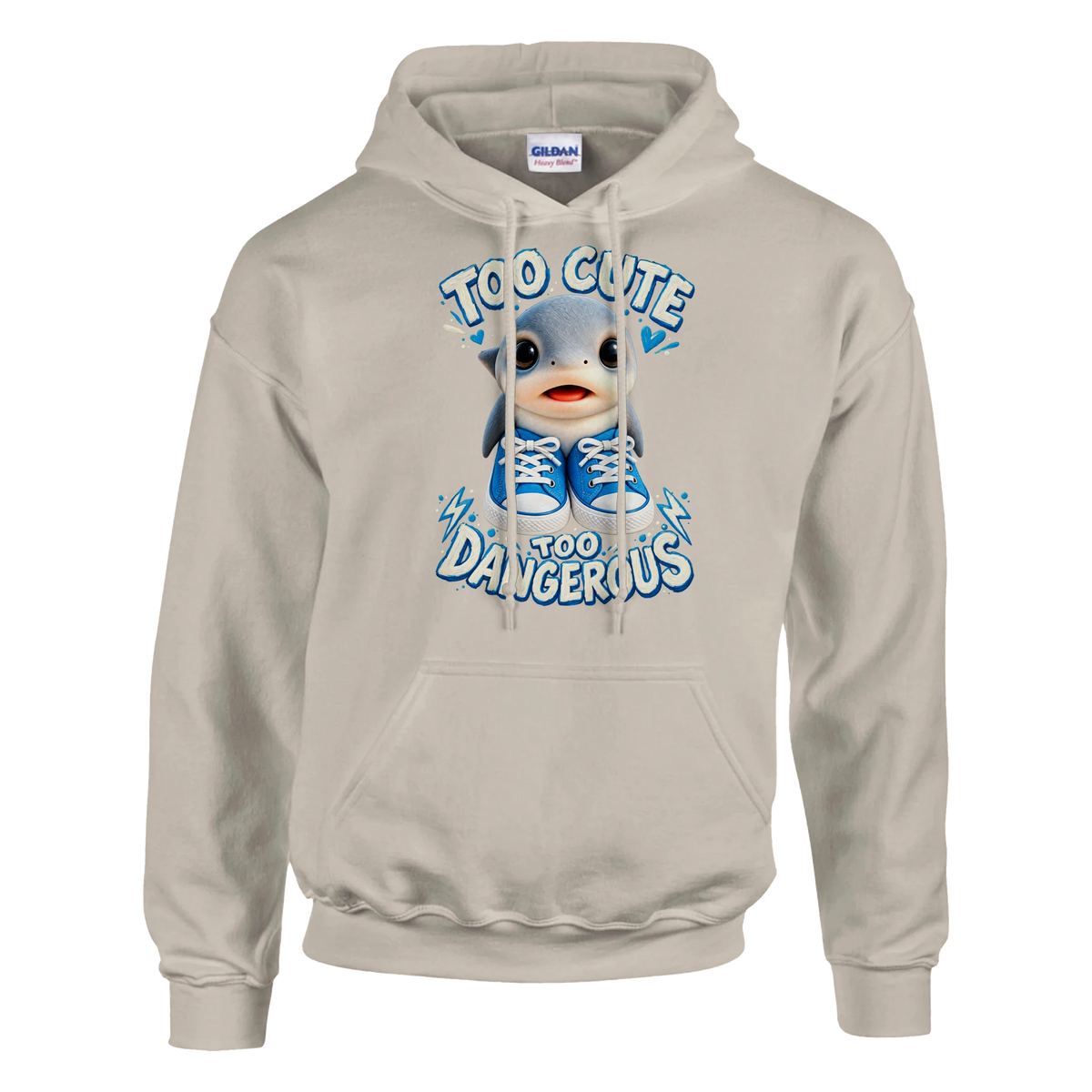 Los Tralaleritos print on a sand pullover hoodie, front view