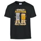 Garama and Madundung print on a black kids t-shirt, front view