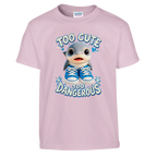 Los Tralaleritos print on a light pink kids t-shirt, front view