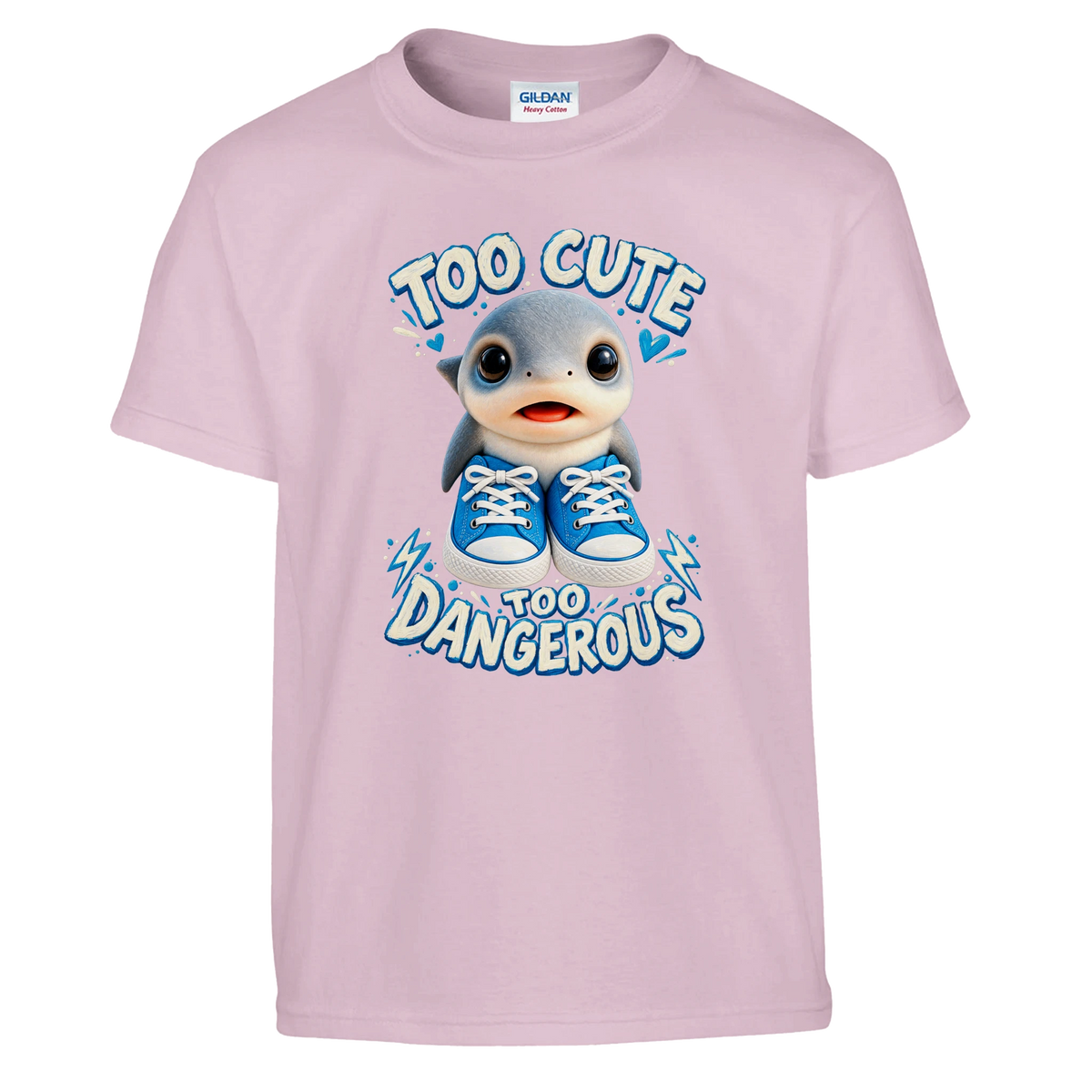 Los Tralaleritos print on a light pink kids t-shirt, front view