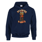 Chicleteira Bicicleteira print on a navy pullover hoodie, front view