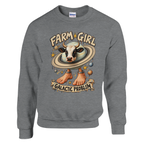 La Vaca Saturno Saturnita print on a sport grey crewneck sweatshirt, front view