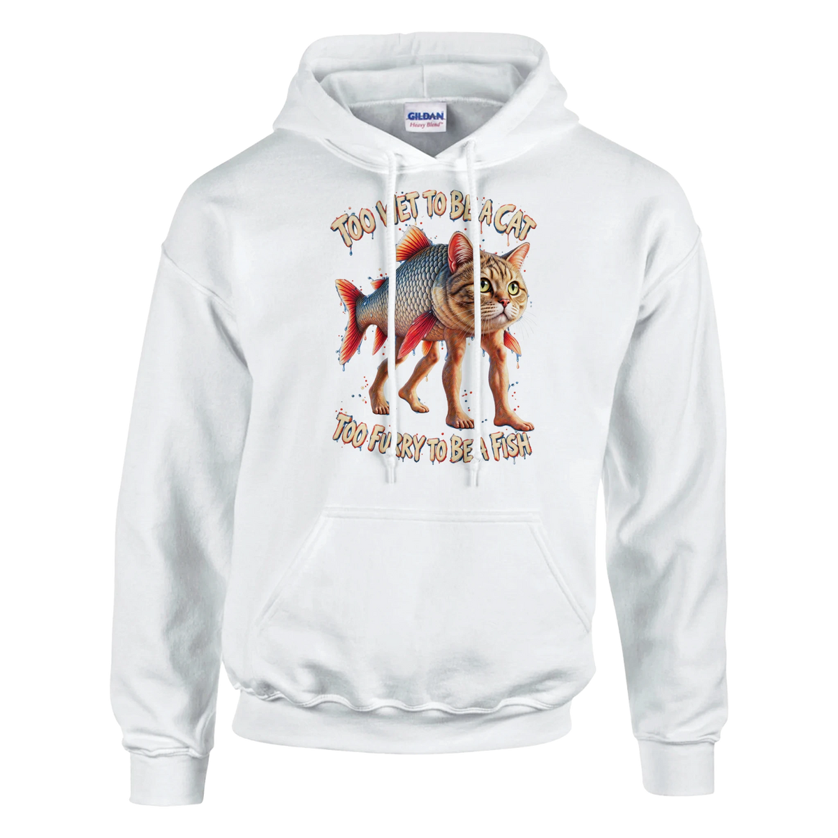 Trulimero Trulichina print on a white pullover hoodie, front view