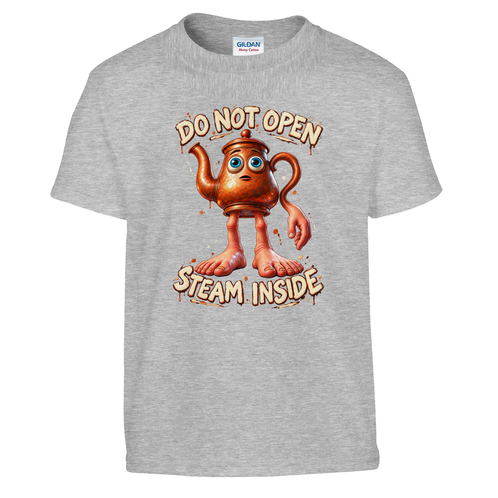 Ta Ta Ta Sahur print on a sport grey kids t-shirt, front view