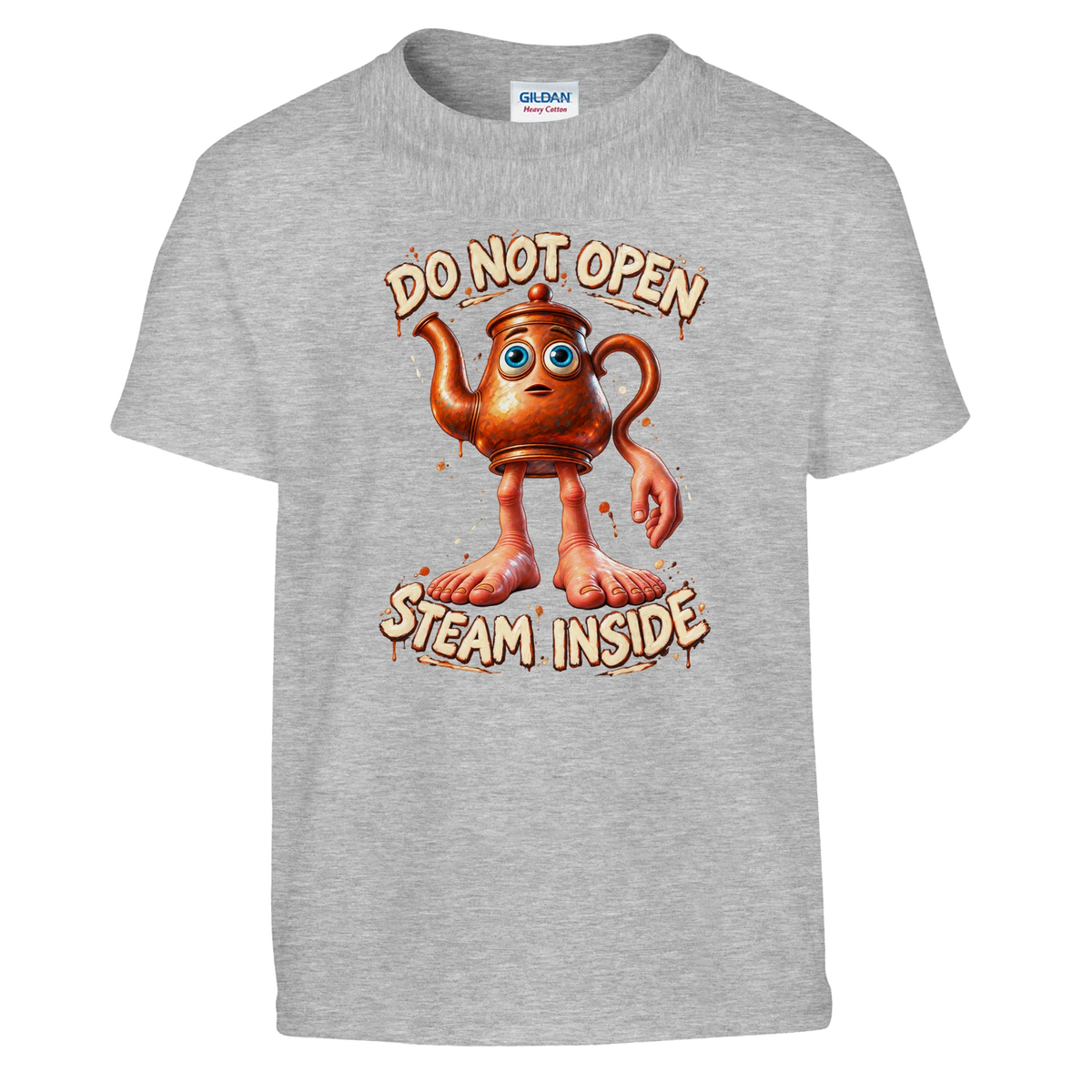 Ta Ta Ta Sahur print on a sport grey kids t-shirt, front view