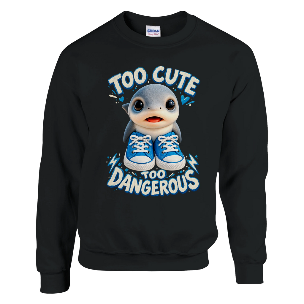 Los Tralaleritos print on a black crewneck sweatshirt, front view