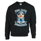 Los Tralaleritos print on a black crewneck sweatshirt, front view