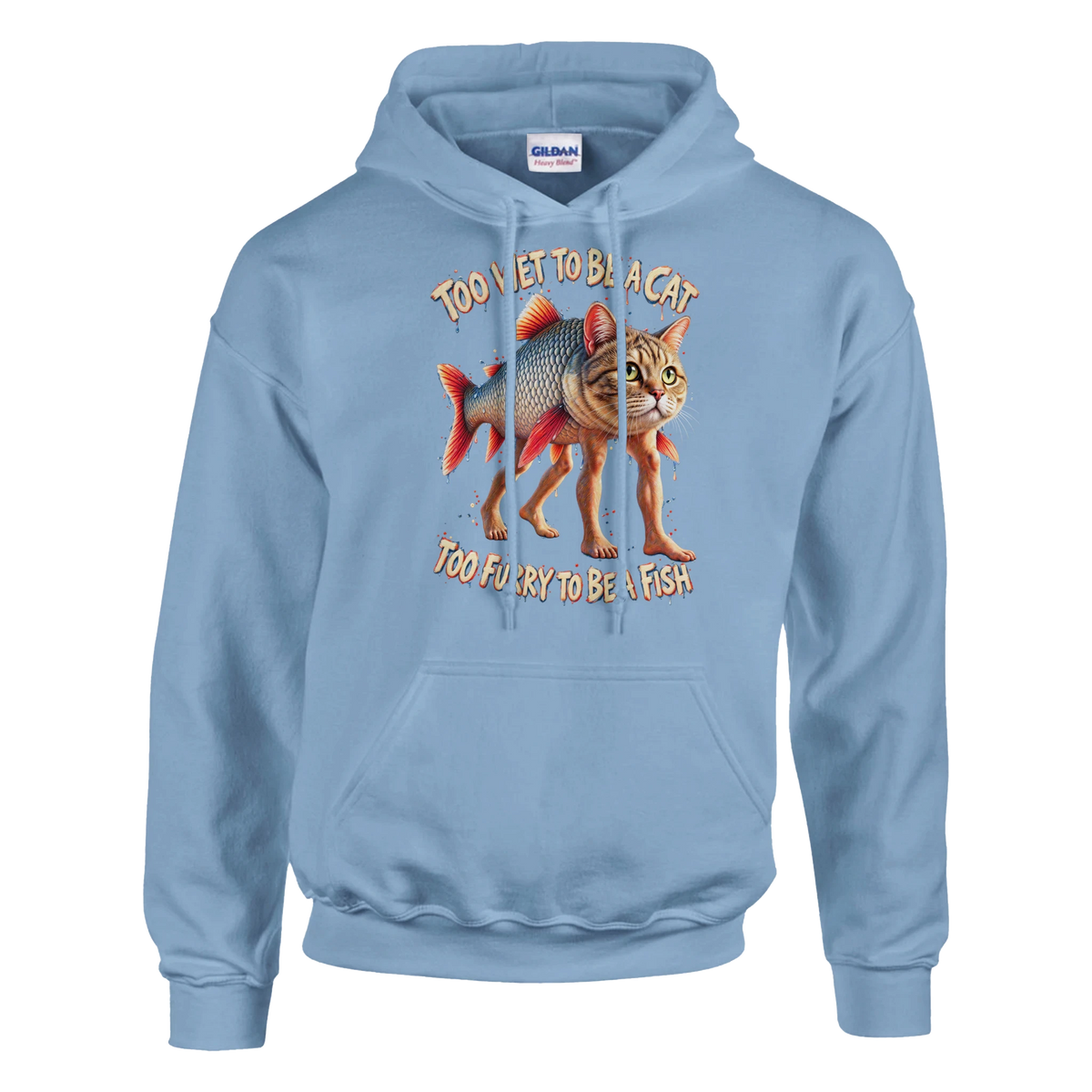 Trulimero Trulichina print on a light blue pullover hoodie, front view